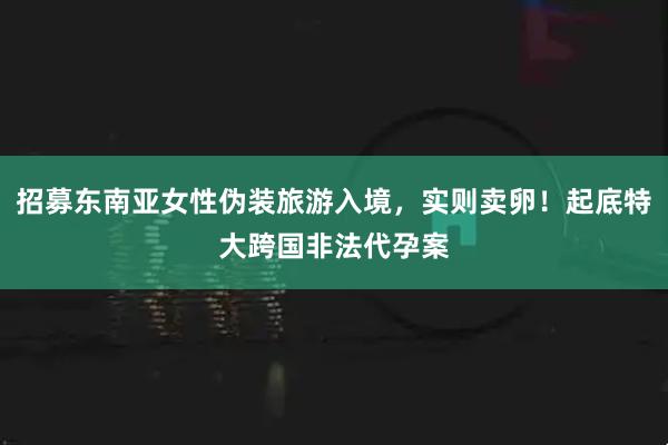 招募东南亚女性伪装旅游入境，实则卖卵！起底特大跨国非法代孕案